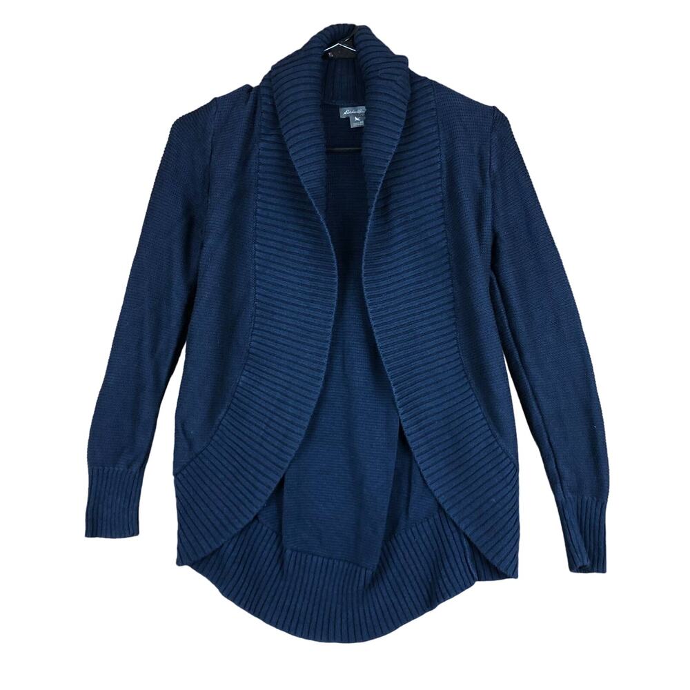 Eddie Bauer Womens Navy Blue Cocoon Cardigan Shawl Neck Open Front Knit XS